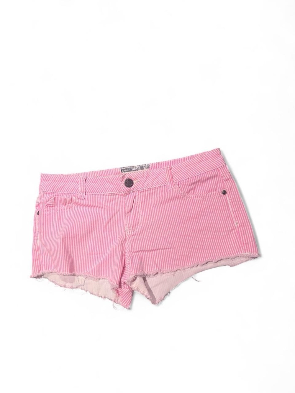 vintage y2k 90s Hot Kiss Pink Striped Low-Rise Denim Shorts